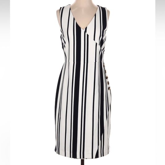 Banana Republic Stripe Knit Wrap Effect Dress Black White  Stripe Size 4 S NWT - Picture 3 of 9